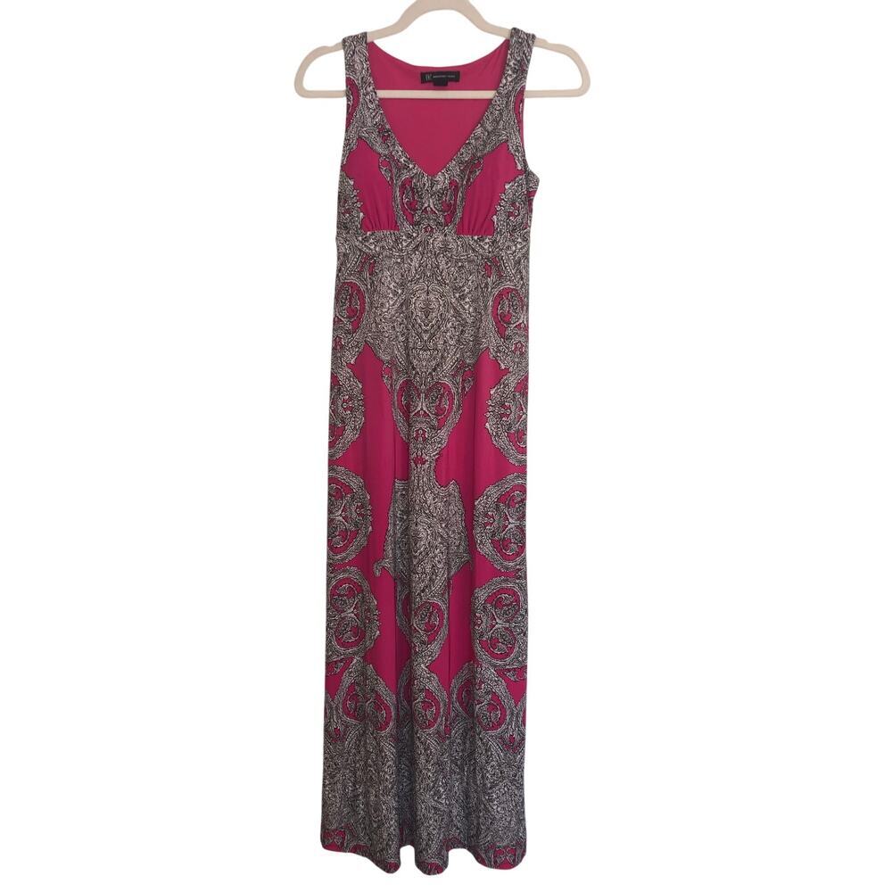 Pink Maxi Dress Size S Gray White Baroque Pattern Sleeveless Stretchy Slinky